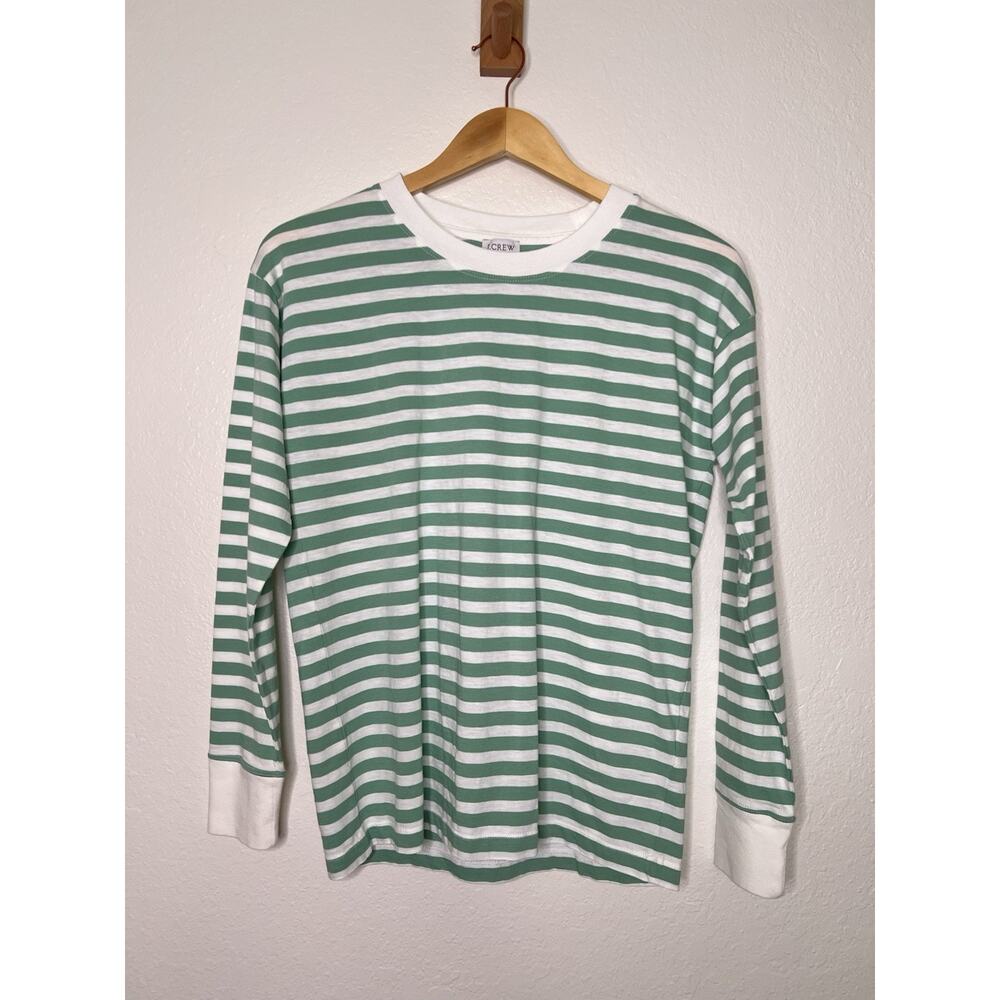 J. Crew Mint and White Striped Cotton Lightweight Long Sleeve Size XS Classic